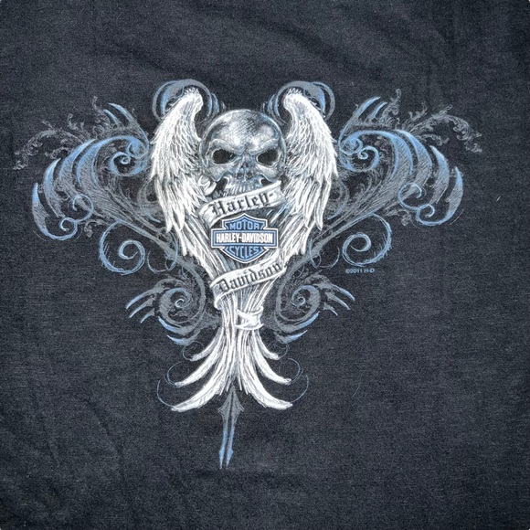 Harley Davidson Skull Angel San Diego California Motorcycle T-Shirt Black V-Neck - Picture 15 of 16